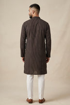 Black Pure Silk Printed Mens Kurta back image displayed on an AI model