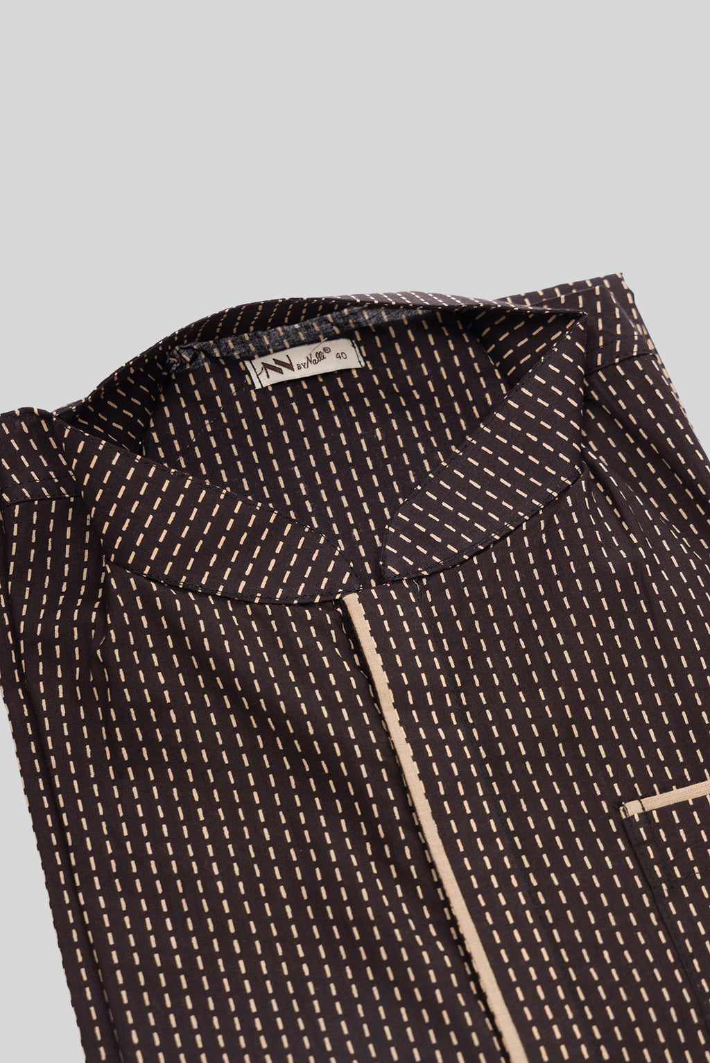 Detailed shot of Black Pure Silk Printed Mens Kurta