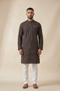Black Pure Silk Printed Mens Kurta