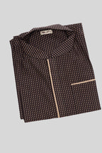 Close up blouse image of Black Pure Silk Printed Mens Kurta
