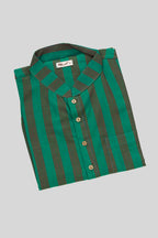 Close up blouse image of Green Pure Silk Stripes Mens Kurta