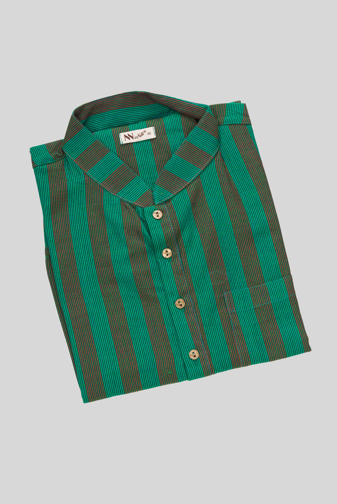 Close up blouse image of Green Pure Silk Stripes Mens Kurta
