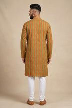 Peacock Blue Pure Silk Stripes Mens Kurta back image displayed on an AI model