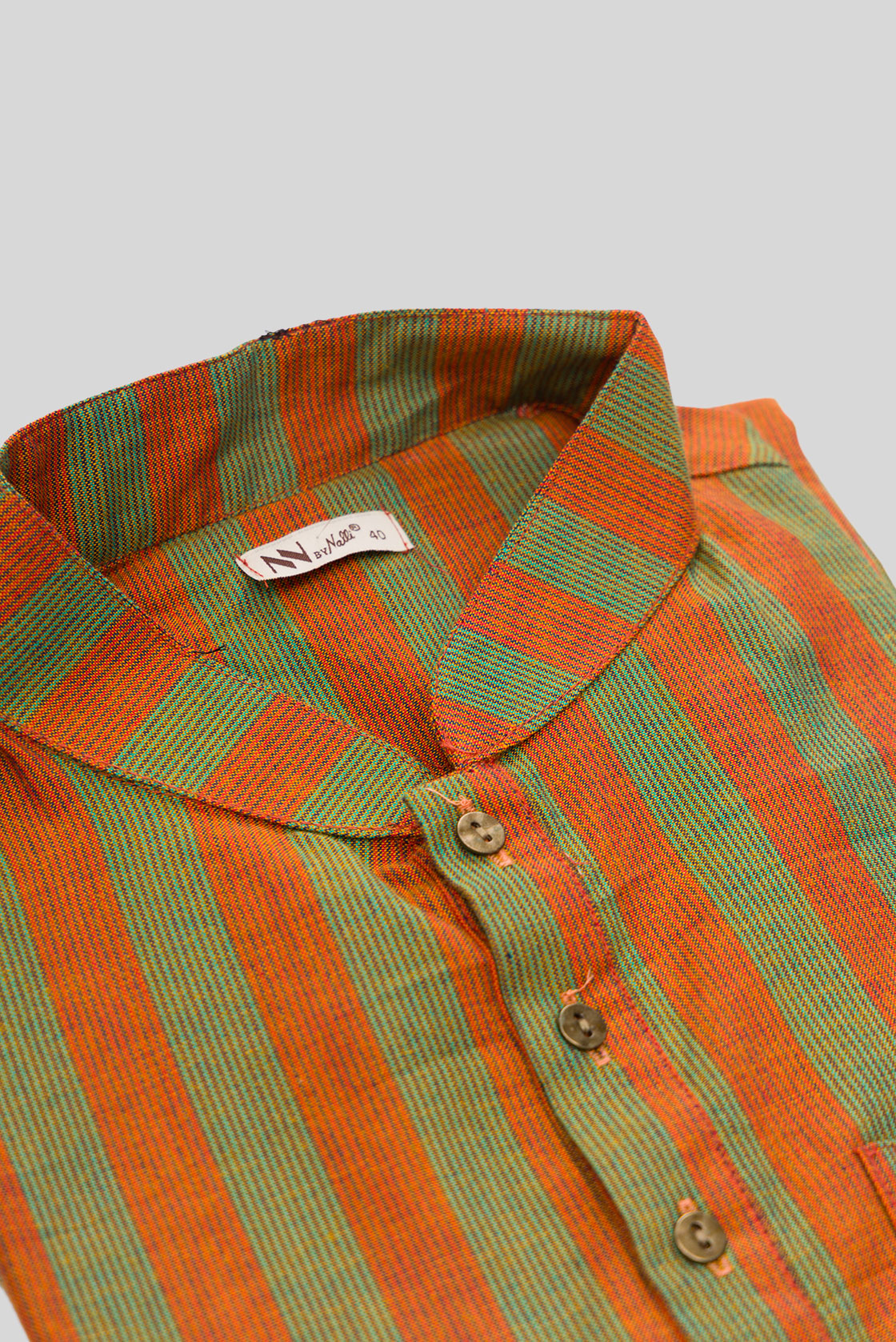 Detailed shot of Peacock Blue Pure Silk Stripes Mens Kurta