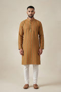 Peacock Blue Pure Silk Stripes Mens Kurta