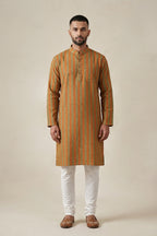 Peacock Blue Pure Silk Stripes Mens Kurta