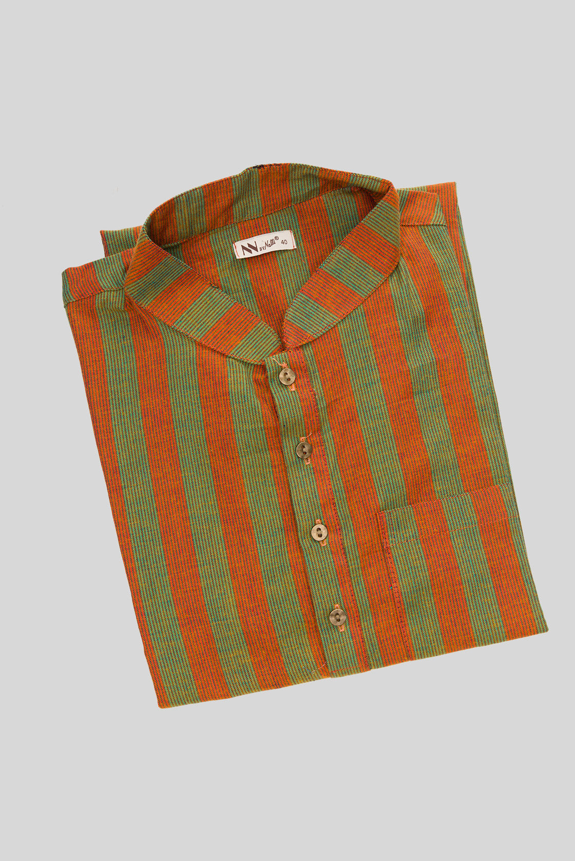 Close up blouse image of Peacock Blue Pure Silk Stripes Mens Kurta
