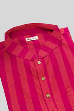 Detailed shot of Pink Pure Silk Stripes Mens Kurta