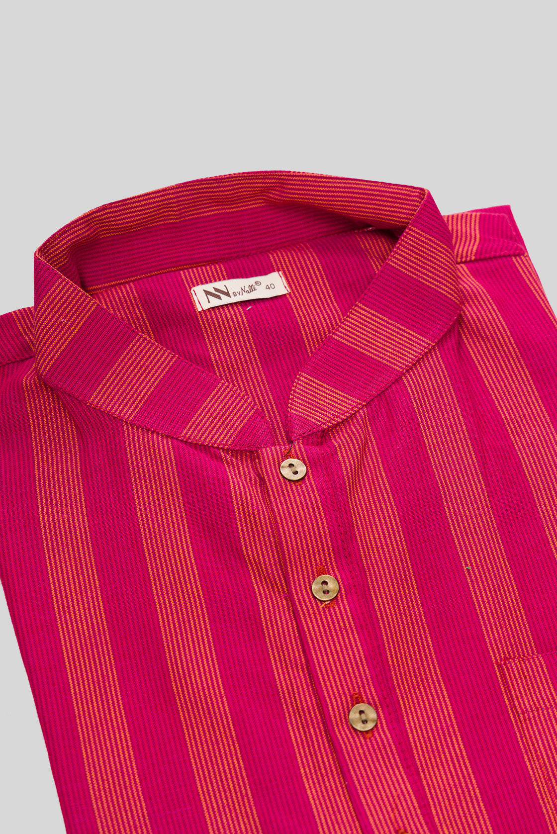 Detailed shot of Pink Pure Silk Stripes Mens Kurta