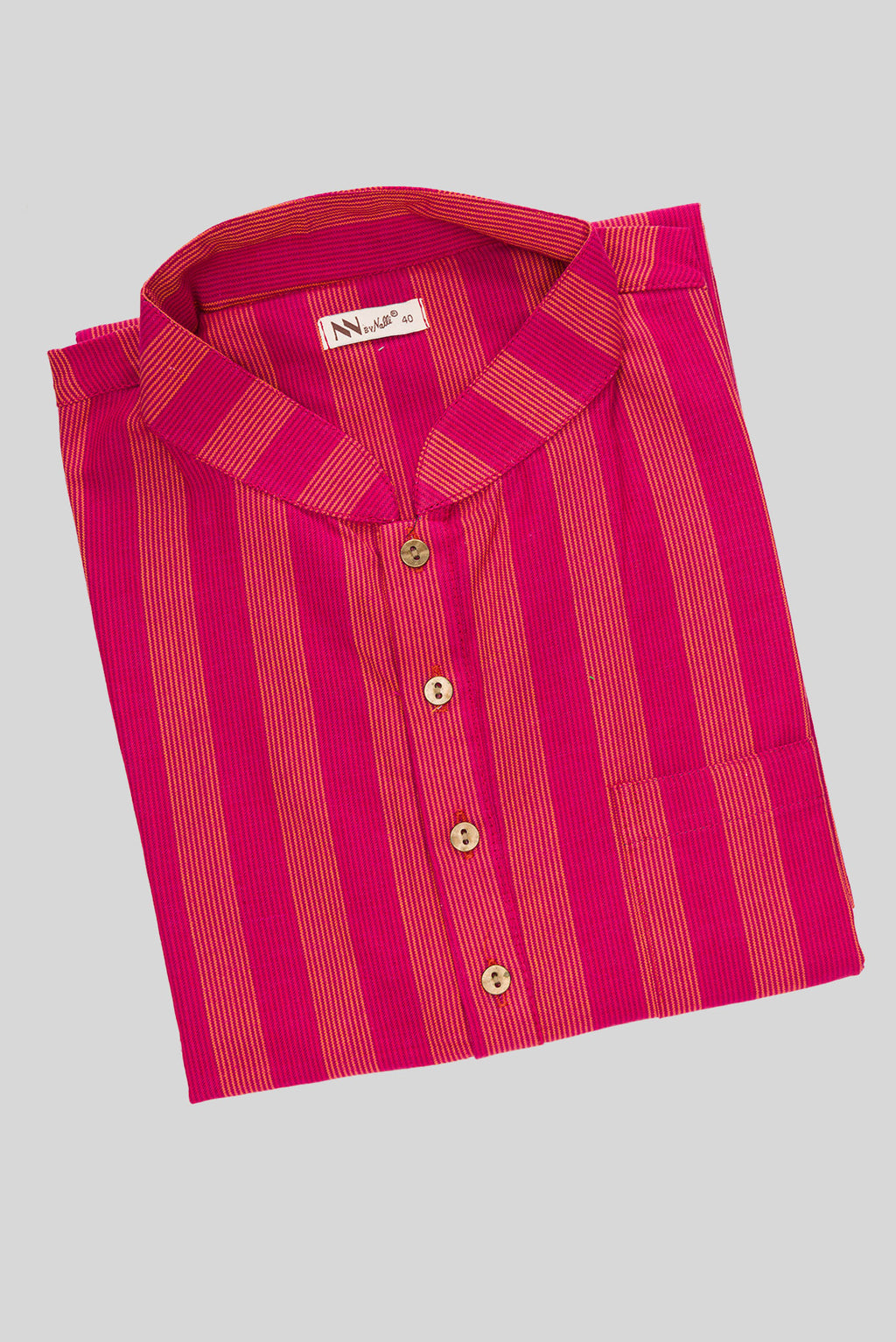 Close up blouse image of Pink Pure Silk Stripes Mens Kurta