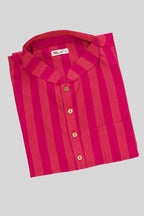 Close up blouse image of Pink Pure Silk Stripes Mens Kurta
