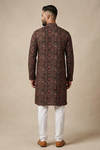Black Pure Silk Printed Mens Kurta back image displayed on an AI model