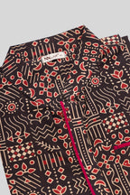 Detailed shot of Black Pure Silk Printed Mens Kurta