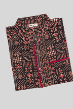 Close up blouse image of Black Pure Silk Printed Mens Kurta