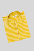 Close up blouse image of Yellow Pure Silk Stripes Mens Kurta