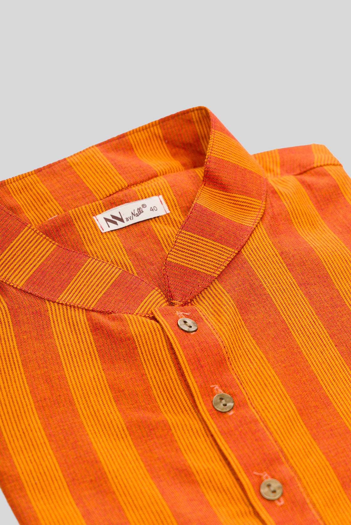 Detailed shot of Mustard Pure Silk Stripes Mens Kurta