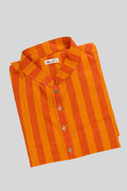 Close up blouse image of Mustard Pure Silk Stripes Mens Kurta