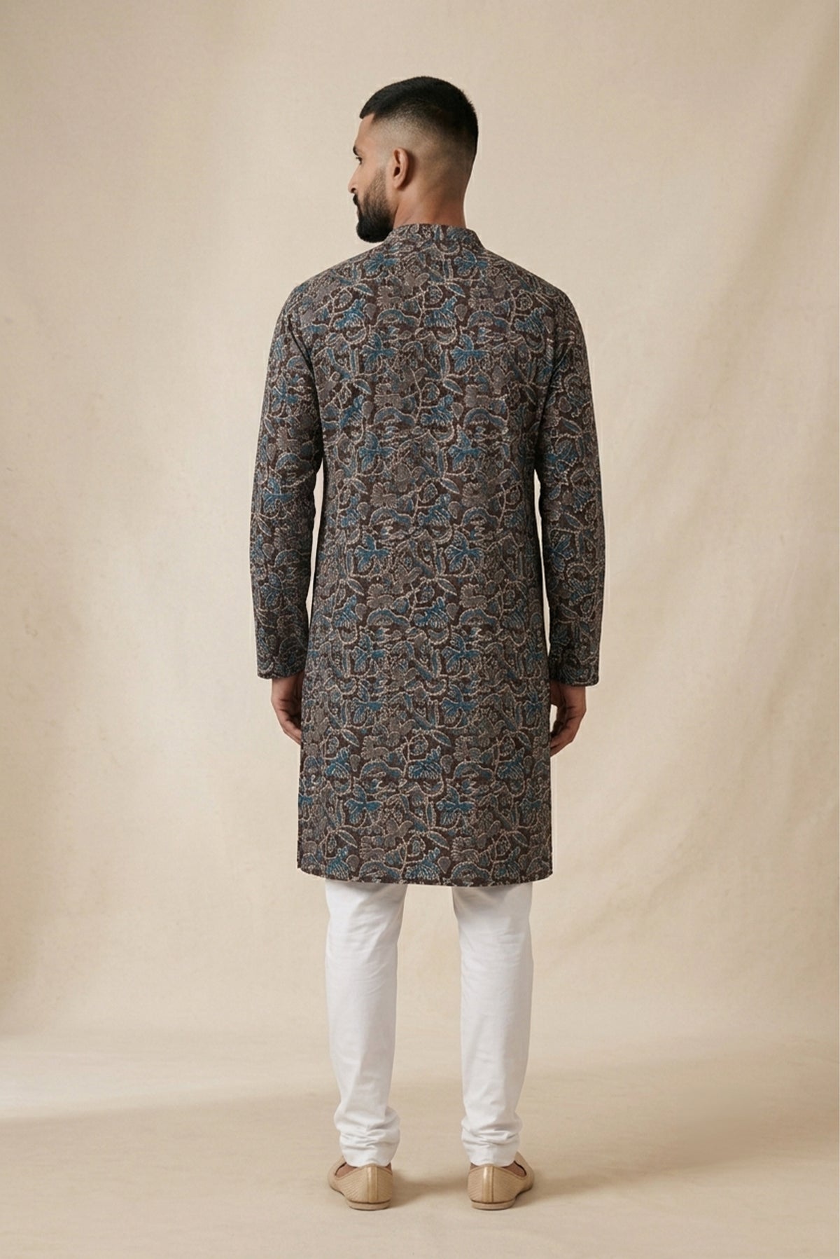 Black Pure Cotton Printed Mens Kurta