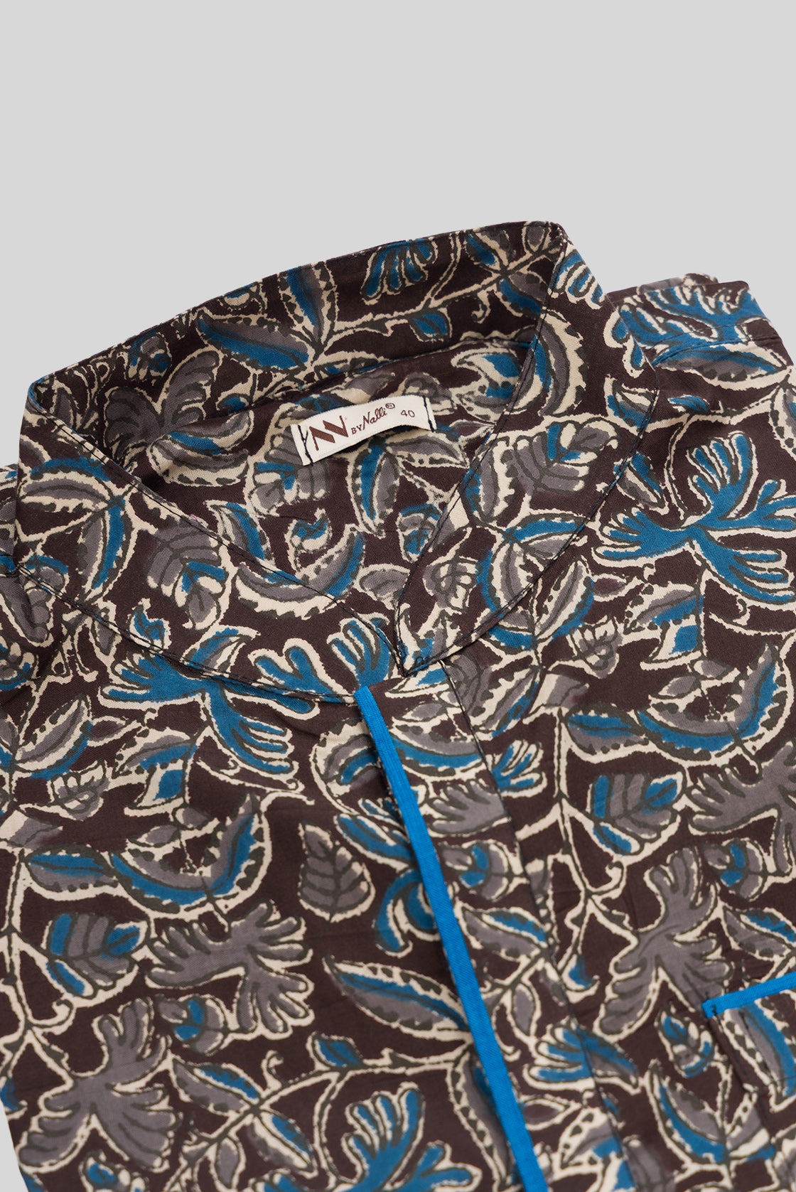 Detailed shot of Black Pure Cotton Printed Mens Kurta