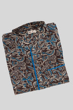 Close up blouse image of Black Pure Cotton Printed Mens Kurta