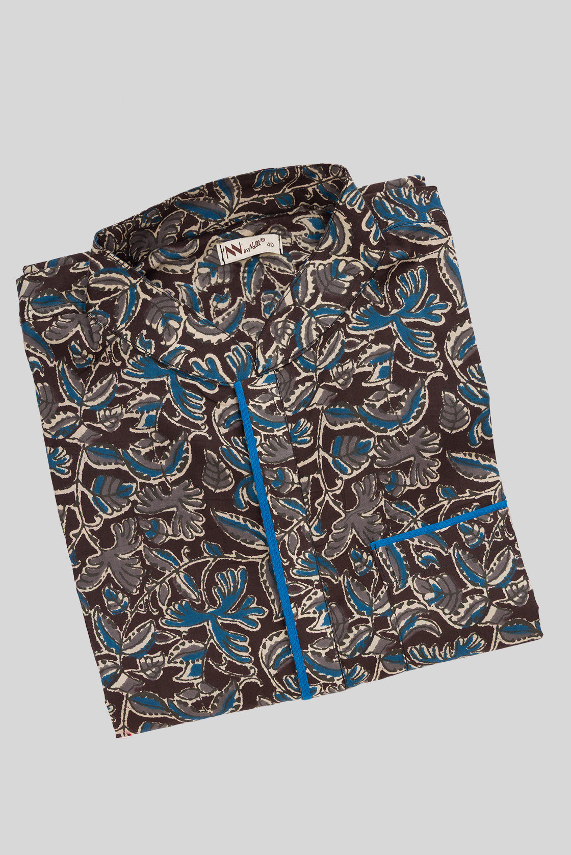 Close up blouse image of Black Pure Cotton Printed Mens Kurta