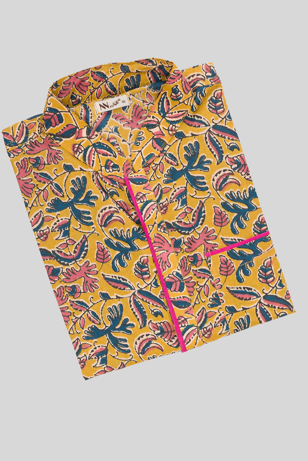 Close up blouse image of Mustard Pure Cotton Printed Mens Kurta