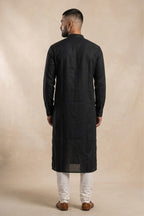 Black Pure Cotton Plain Body Mens Kurta