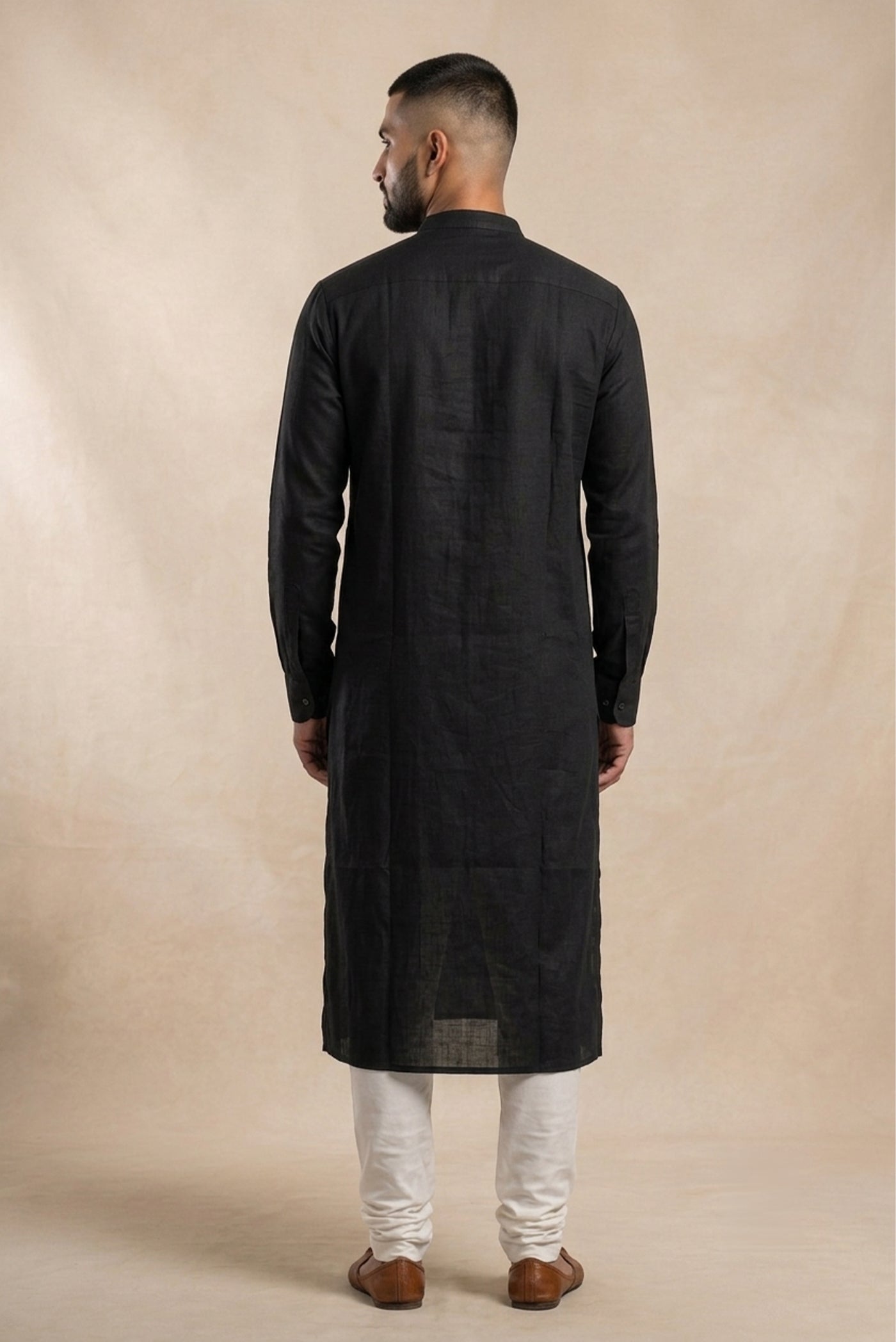 Black Pure Cotton Plain Body Mens Kurta