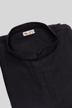 Detailed shot of Black Pure Cotton Plain Body Mens Kurta