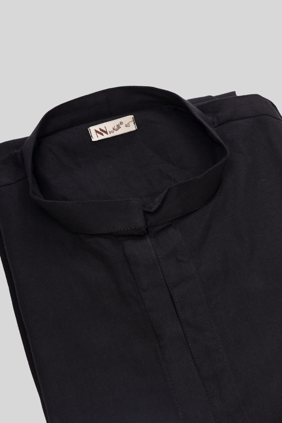Detailed shot of Black Pure Cotton Plain Body Mens Kurta