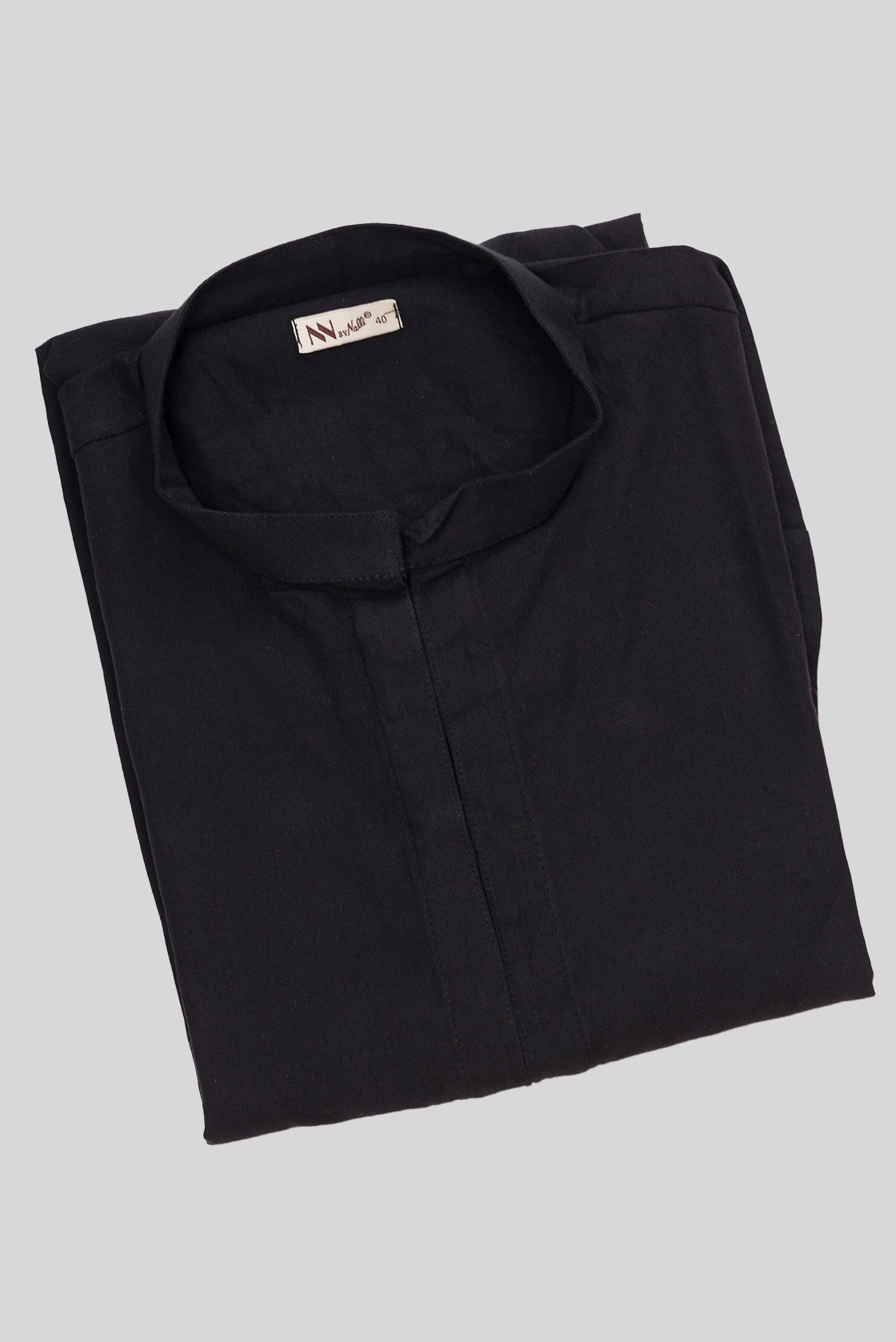 Close up blouse image of Black Pure Cotton Plain Body Mens Kurta