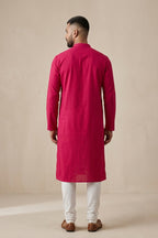 Dark Pink Pure Cotton Plain Body Mens Kurta