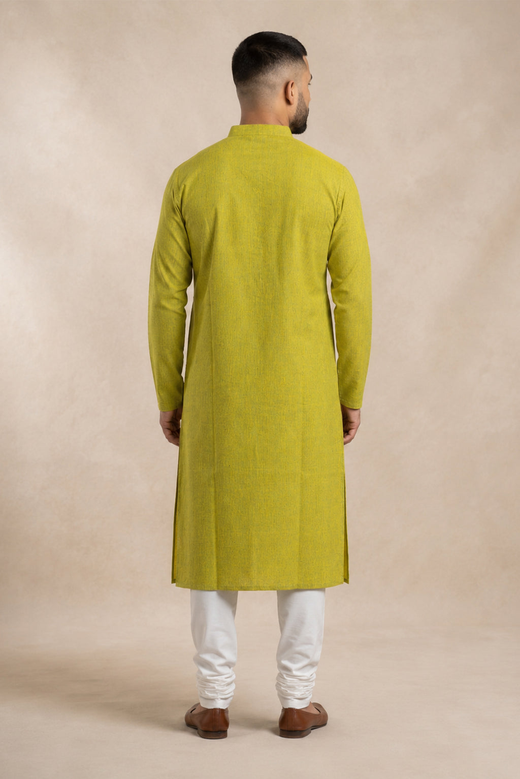 Acid Green Pure Cotton Plain Body Mens Kurta