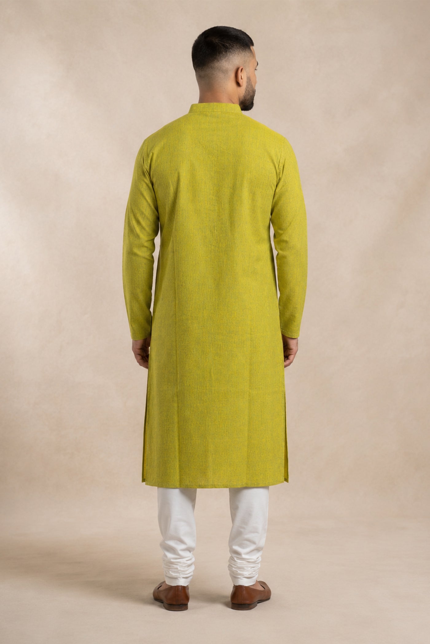 Acid Green Pure Cotton Plain Body Mens Kurta