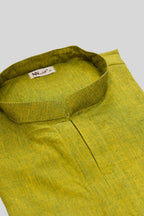 Detailed shot of Black Pure Silk Plain Body Mens Kurta