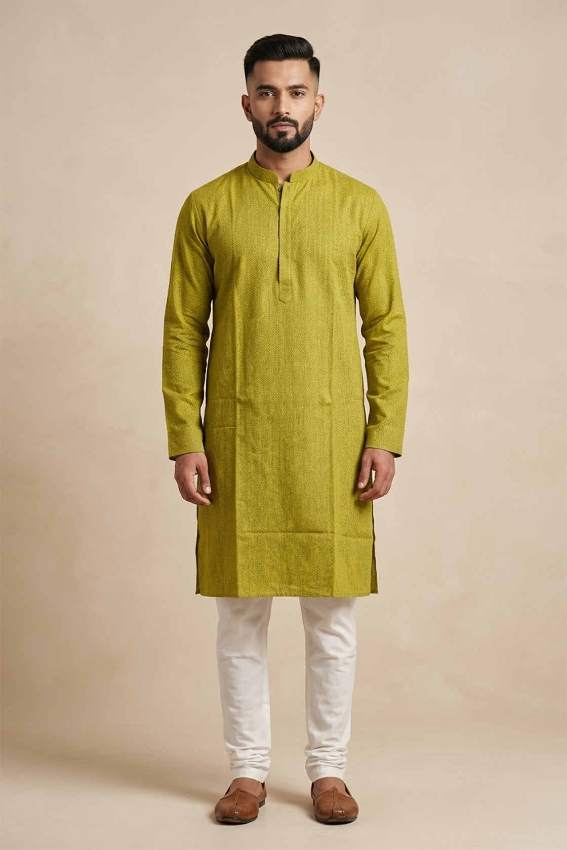 Black Pure Silk Plain Body Mens Kurta
