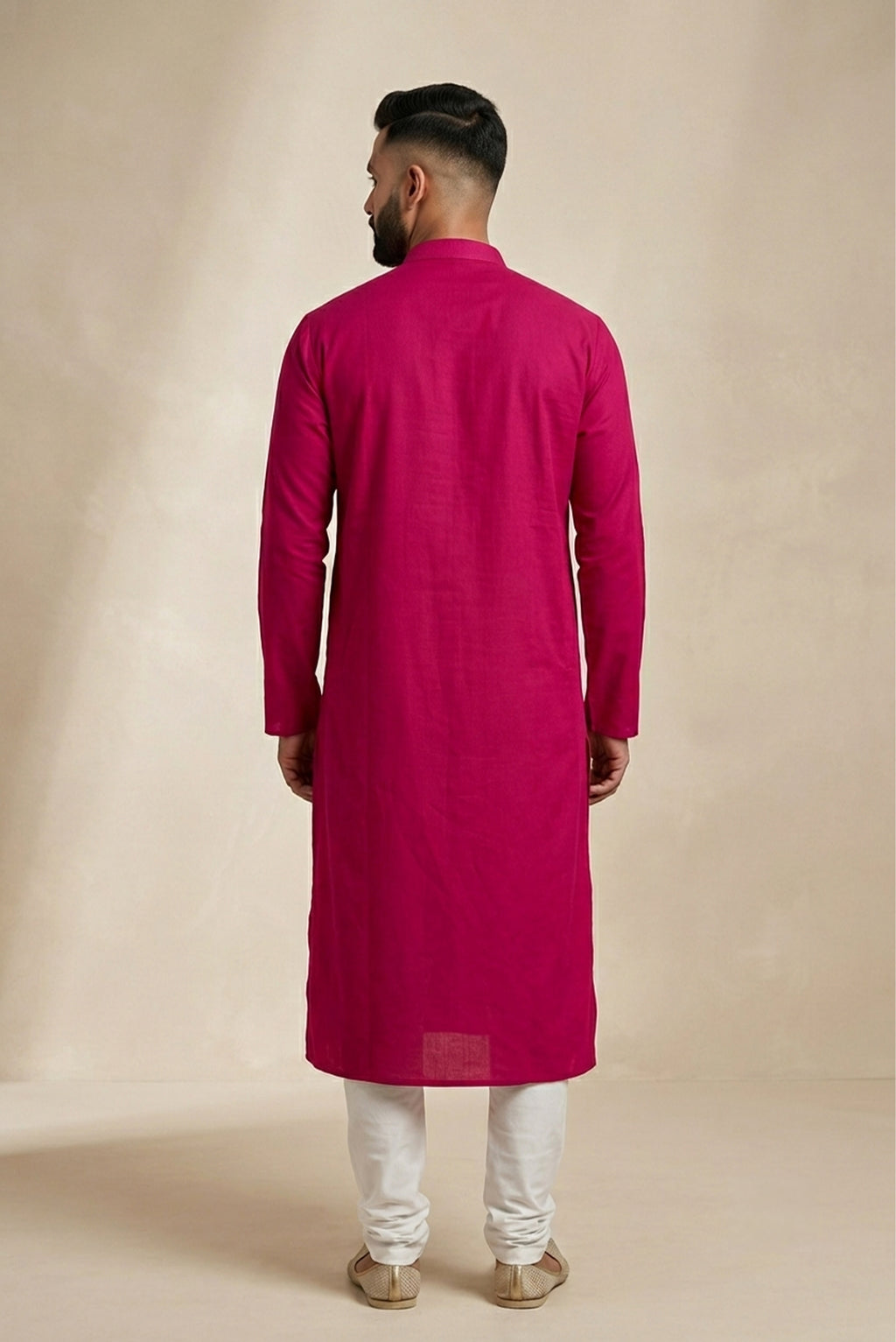 Pink Pure Cotton Plain Body Mens Kurta