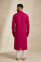Pink Pure Cotton Plain Body Mens Kurta