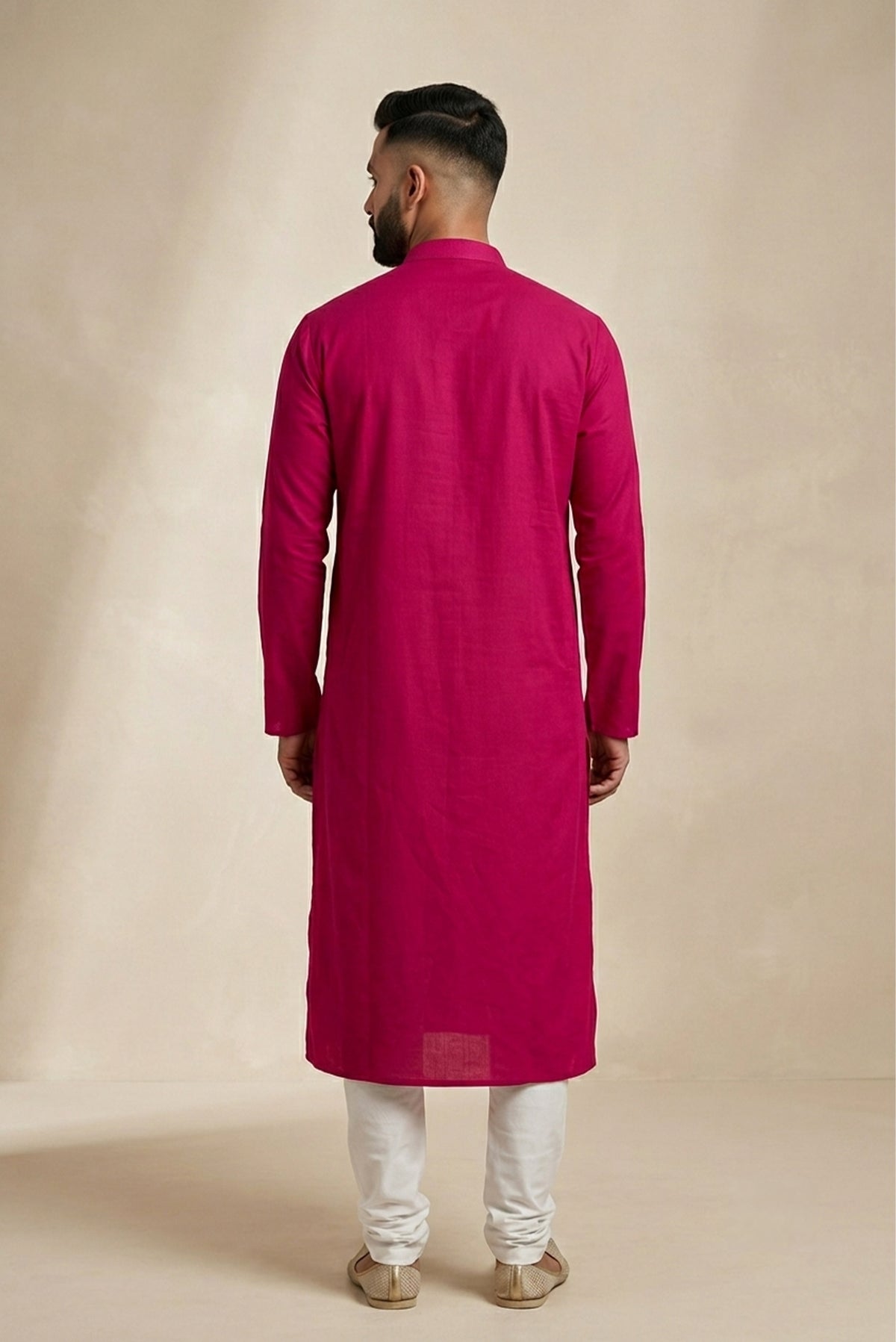 Pink Pure Cotton Plain Body Mens Kurta