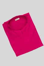 Close up blouse image of Pink Pure Silk Plain Body Mens Kurta