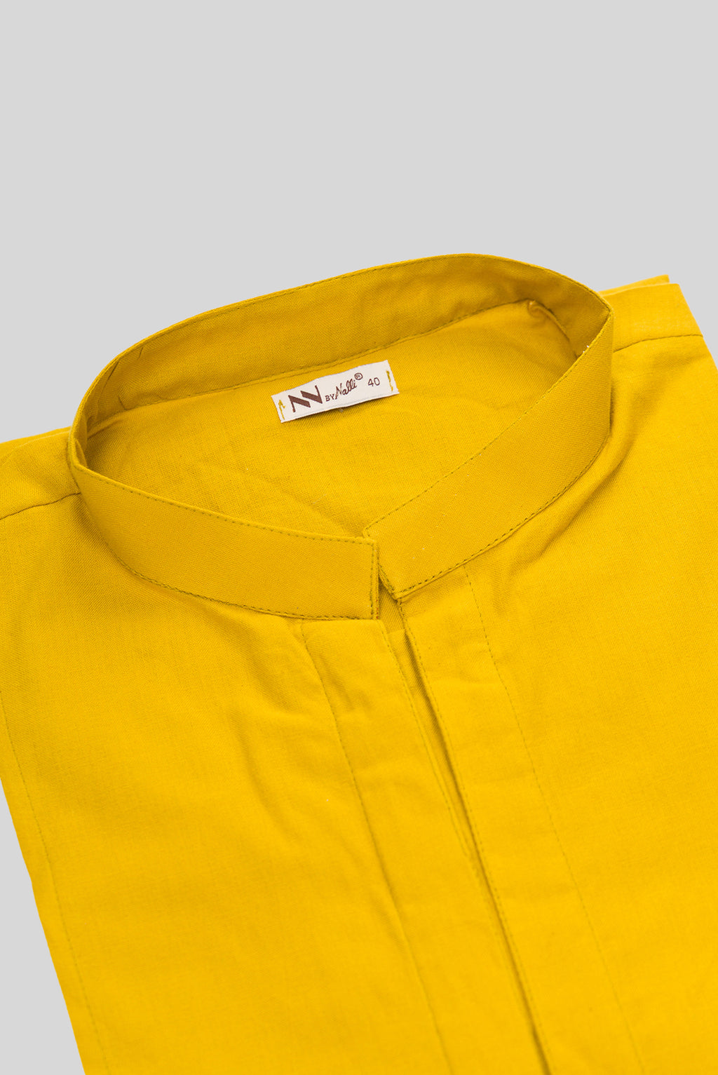 Detailed shot of Yellow Pure Silk Plain Body Mens Kurta
