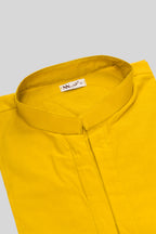 Detailed shot of Yellow Pure Silk Plain Body Mens Kurta