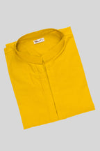 Close up blouse image of Yellow Pure Silk Plain Body Mens Kurta