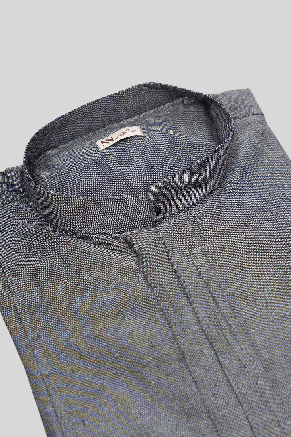 Detailed shot of Grey Pure Silk Plain Body Mens Kurta