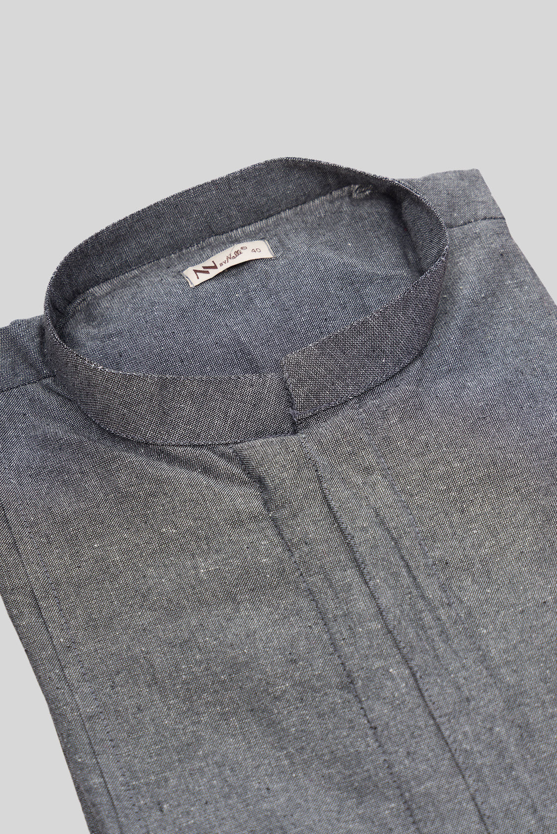 Detailed shot of Grey Pure Silk Plain Body Mens Kurta