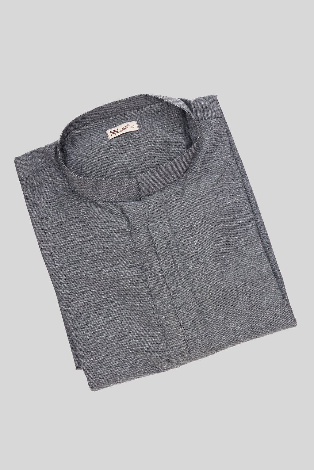 Close up blouse image of Grey Pure Silk Plain Body Mens Kurta