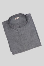 Close up blouse image of Grey Pure Silk Plain Body Mens Kurta