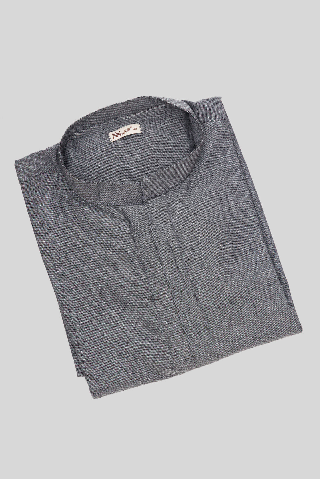 Close up blouse image of Grey Pure Silk Plain Body Mens Kurta