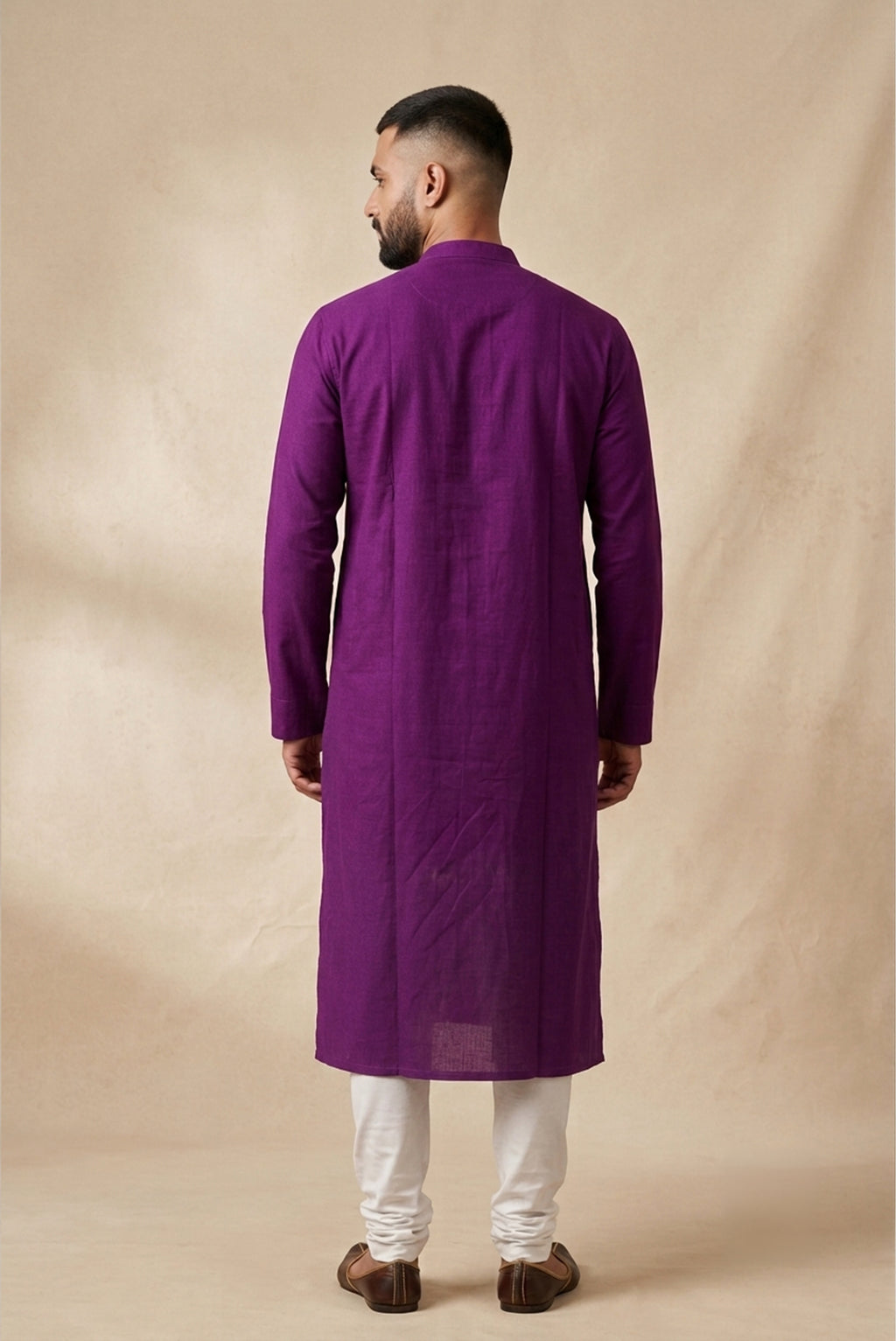 Violet Pure Cotton Plain Body Mens Kurta
