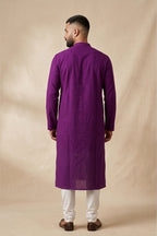 Violet Pure Cotton Plain Body Mens Kurta